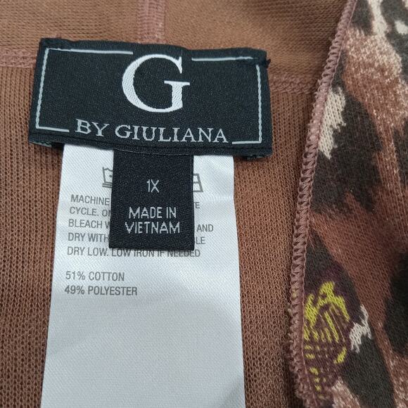 G by Giuliana Women's 1x Reversible Mocha Leopard Floral Open Cardigan Cropped - Picture 6 of 10